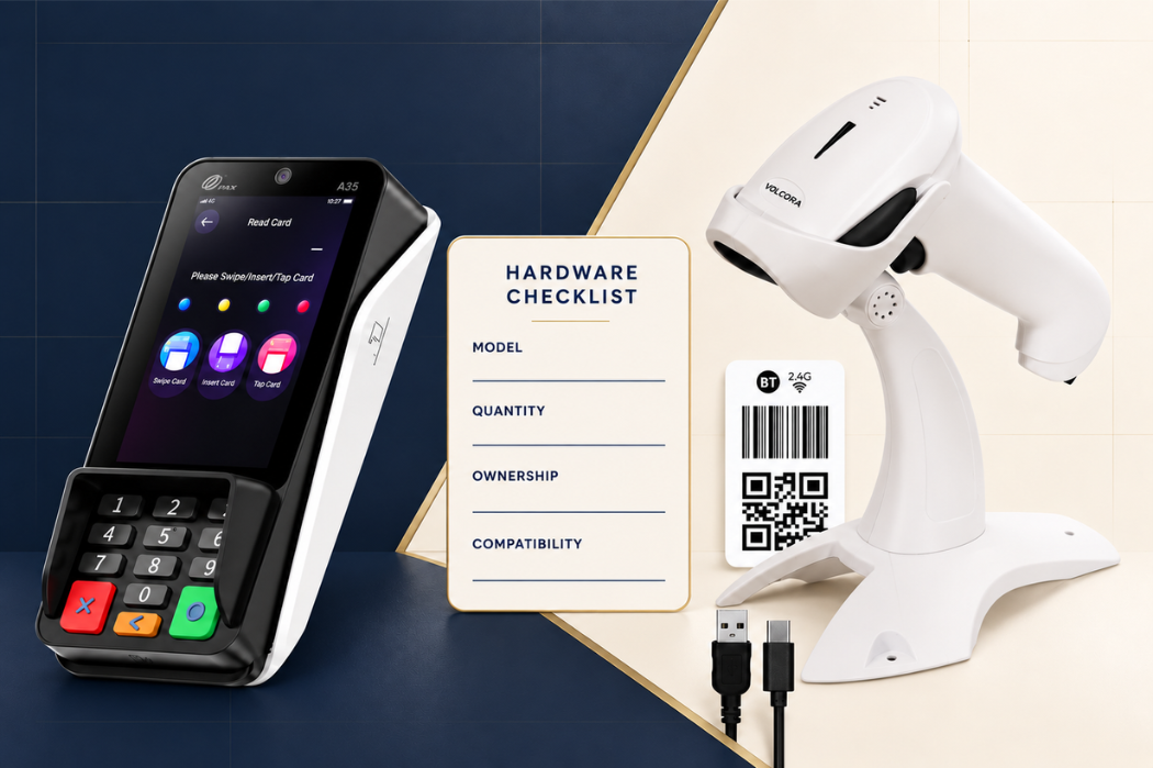 A35 payment terminal and ticket scanner with a nail salon POS hardware checklist